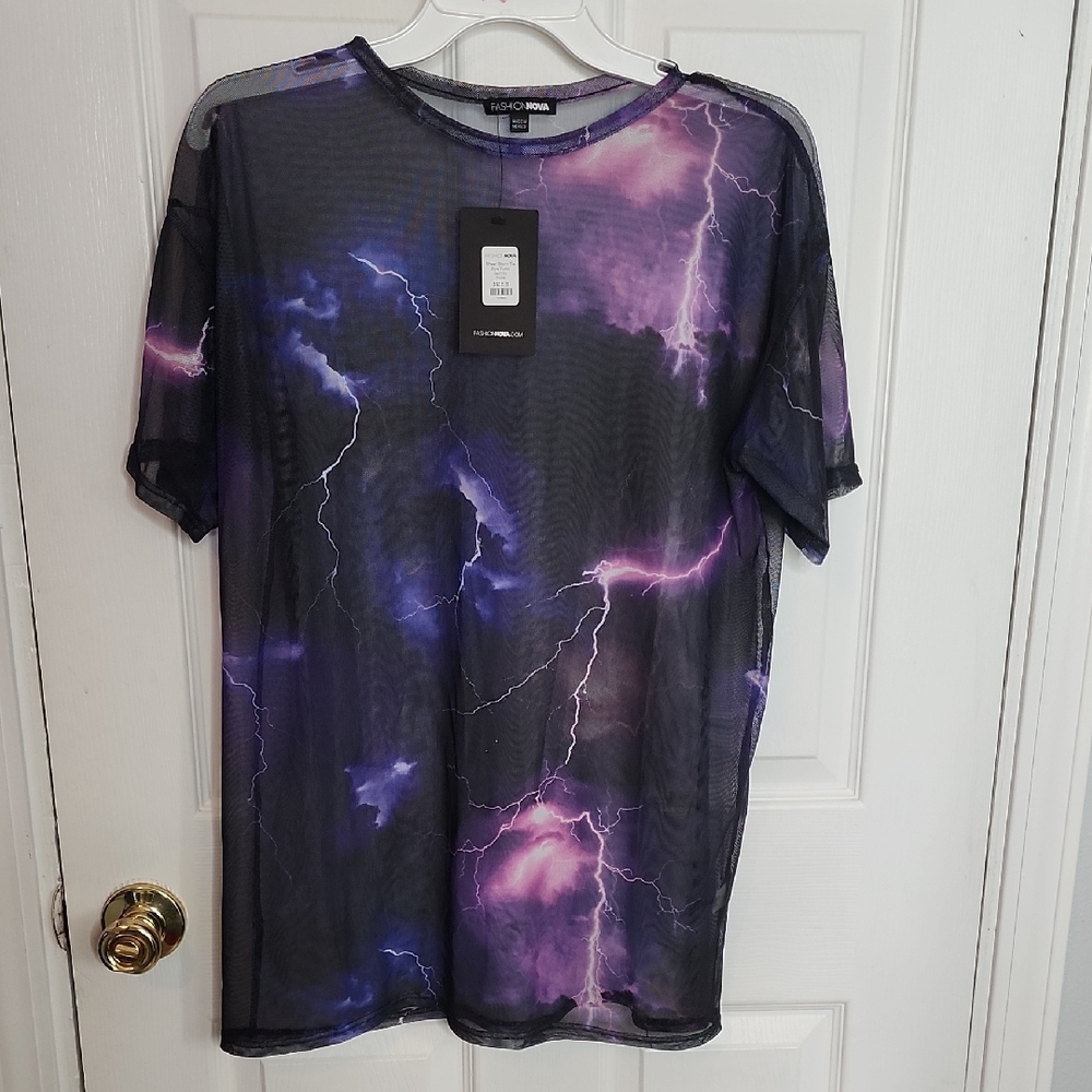 Fashion Nova Mesh Mens Purple Lightning Shirt 💙
